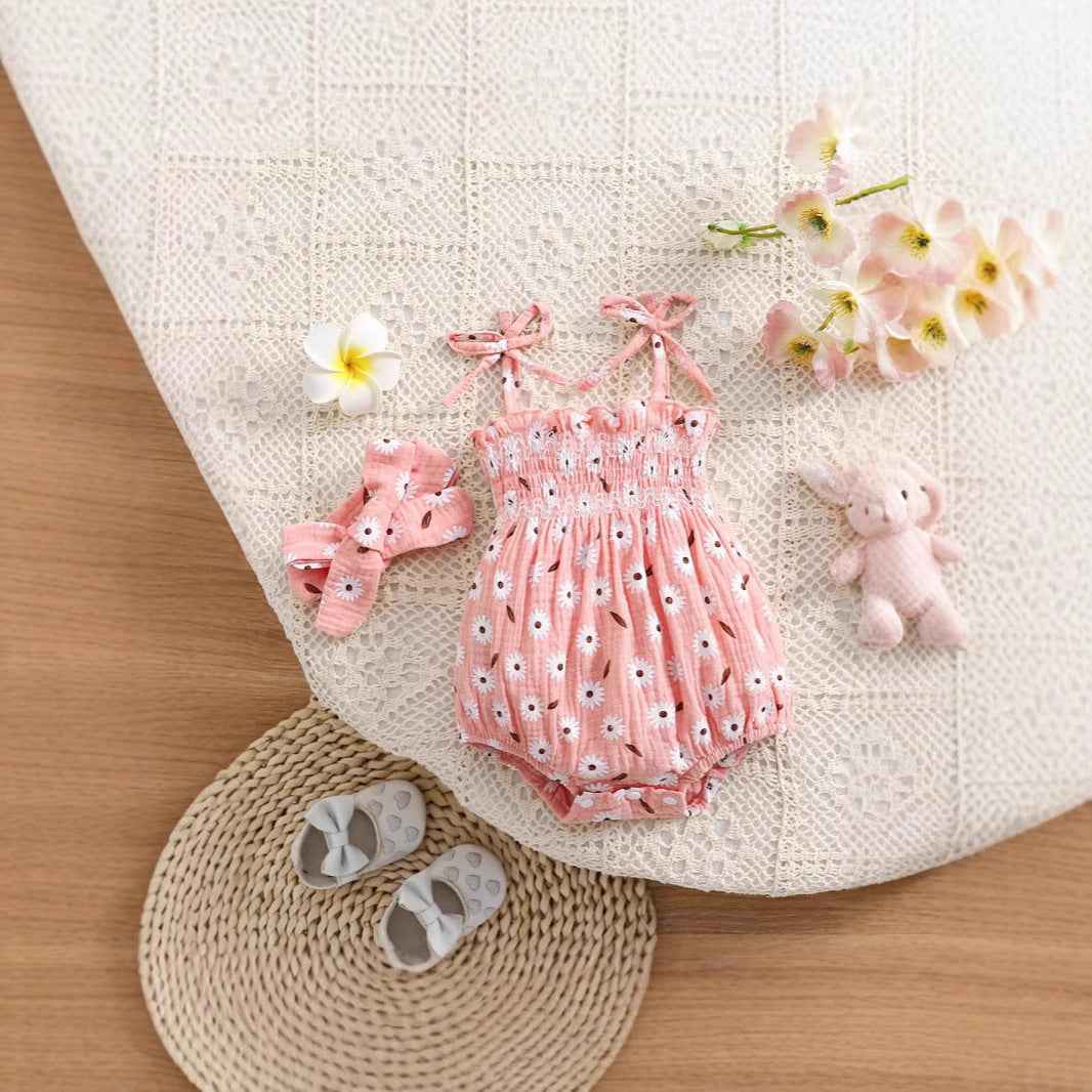 Ruby's Bow Flower Print Short Sleeve Baby Girl Romper — Image 6 | TG Clothing Co. LLC