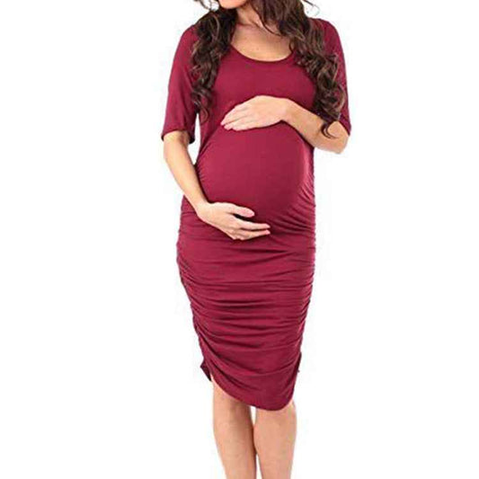 Garnet's Round Neck Hip-Hugging Maternity Dress — Image 2 | TG Clothing Co. LLC