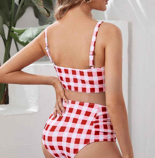 Ingrid's Plaid High-Waist Split Swimsuit