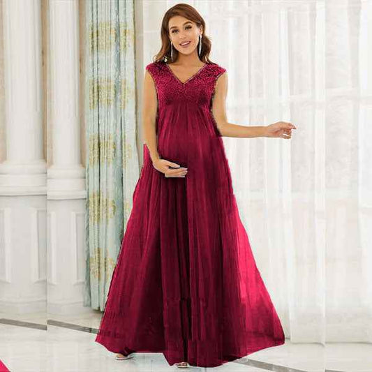 Thalia's Sleeveless Lace Chiffon Maternity Dress — Image 2 | TG Clothing Co. LLC