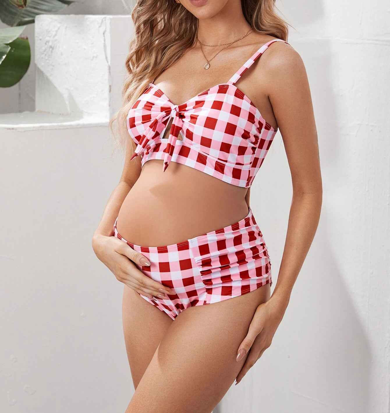 Ingrid's Plaid High-Waist Split Swimsuit