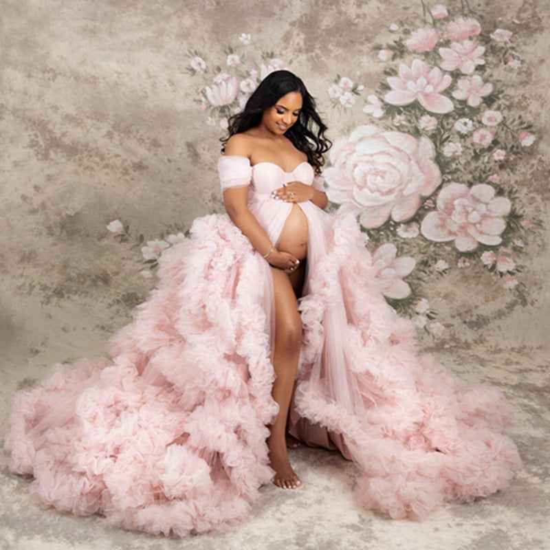 Off-Shoulder Maternity Photoshoot Dress – Stunning & Elegant
