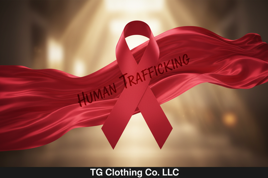 Dramatic flowing red Human Trafficking awareness ribbon — TG Clothing Co. LLC On a mission for global awareness and support!