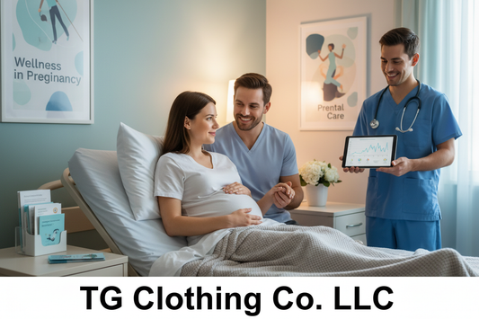 Pregnant woman sitting calmly in hospital bed with compassionate lighting — TG Clothing Co. LLC preeclampsia awareness for expecting moms