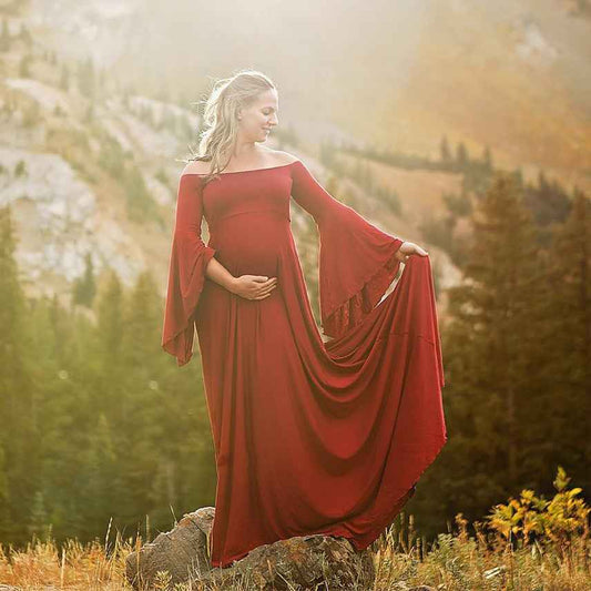 Elle's Off-Shoulder Floor-Length Maternity Dress — Image 1 | TG Clothing Co. LLC