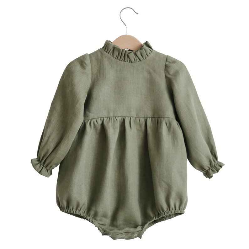 Ingrid's Long Sleeve Cotton Linen Newborn Romper — Image 3 | TG Clothing Co. LLC