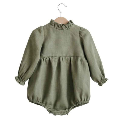 Ingrid's Long Sleeve Cotton Linen Newborn Romper | Baby Clothing, baby boutique - view 3 | TG Clothing Co. LLC
