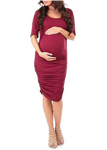 Garnet's Round Neck Hip-Hugging Maternity Dress | Maternity Dress, baby shower gift - view 7 | TG Clothing Co. LLC
