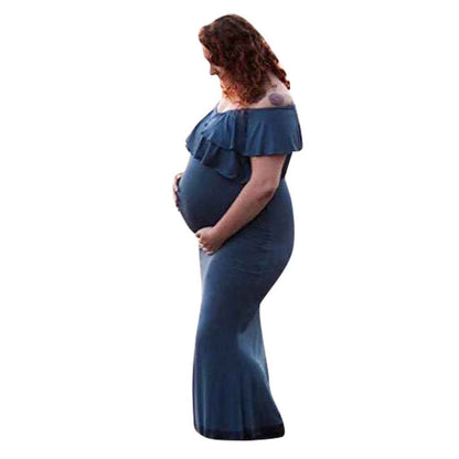 Aurelia's Ruffled Neck Trailing Dress | Maternity Dress, baby shower dress - view 4 | TG Clothing Co. LLC