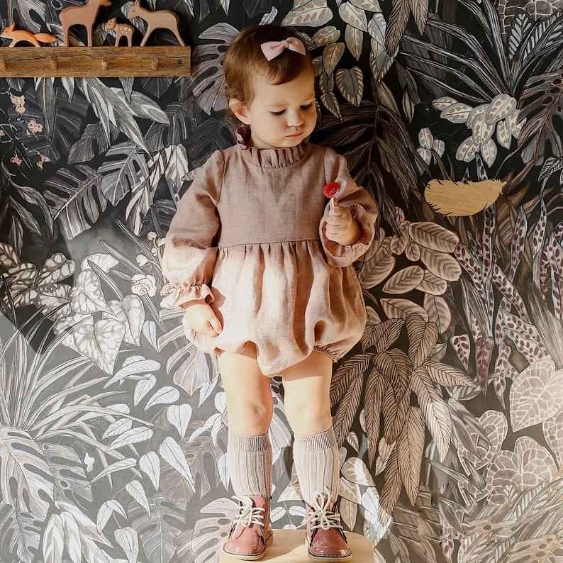 Ingrid's Long Sleeve Cotton Linen Newborn Romper — Image 1 | TG Clothing Co. LLC