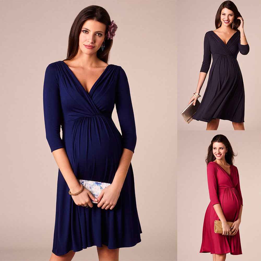 Rosette's Deep V-Neck Party Maternity Dress — Image 1 | TG Clothing Co. LLC