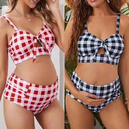 Katia's Plaid High-Waist Split Swimsuit | Maternity Swimsuit, baby shower gift - view 6 | TG Clothing Co. LLC