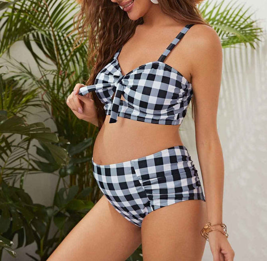 Ingrid's Plaid High-Waist Split Swimsuit
