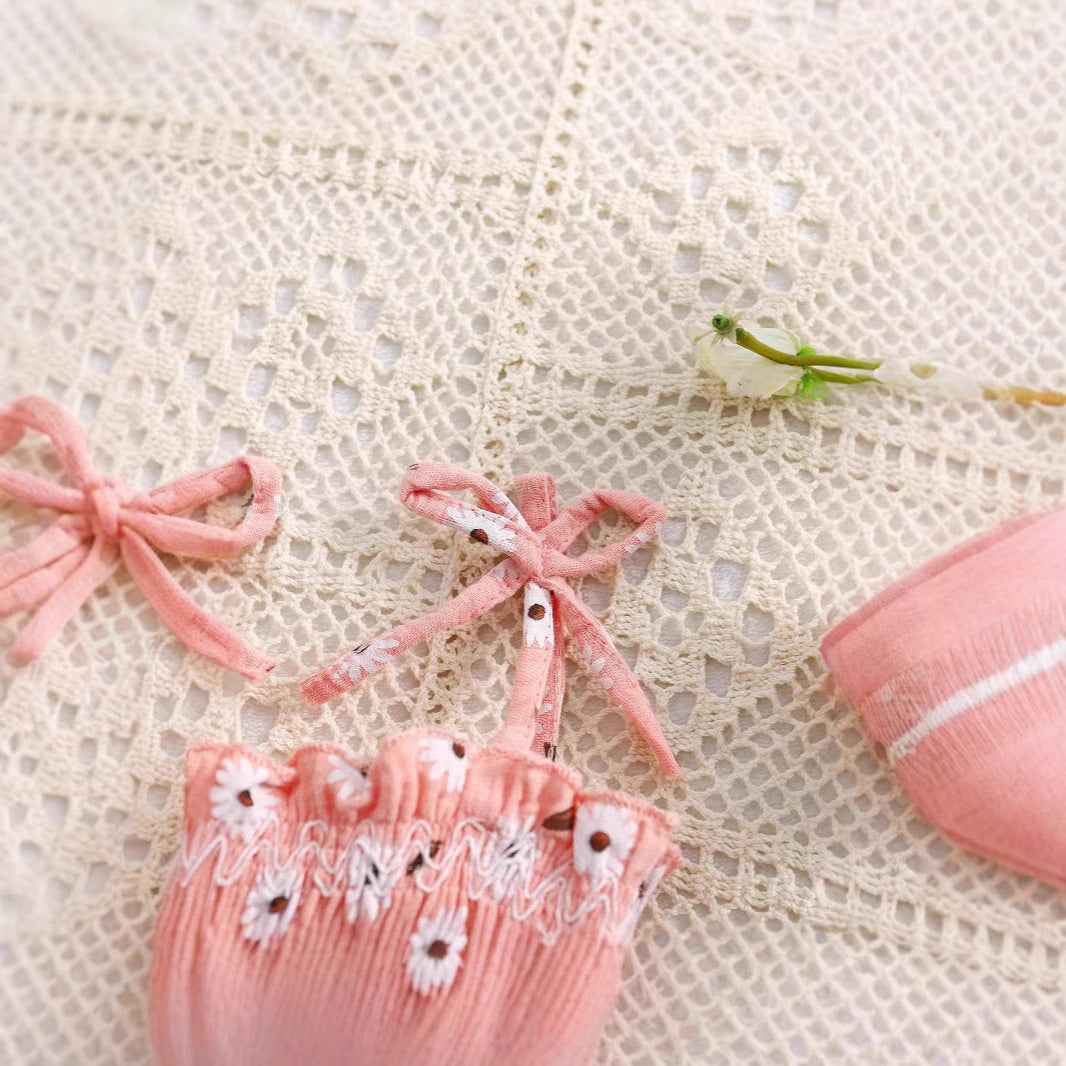 Ruby's Bow Flower Print Short Sleeve Baby Girl Romper — Image 2 | TG Clothing Co. LLC