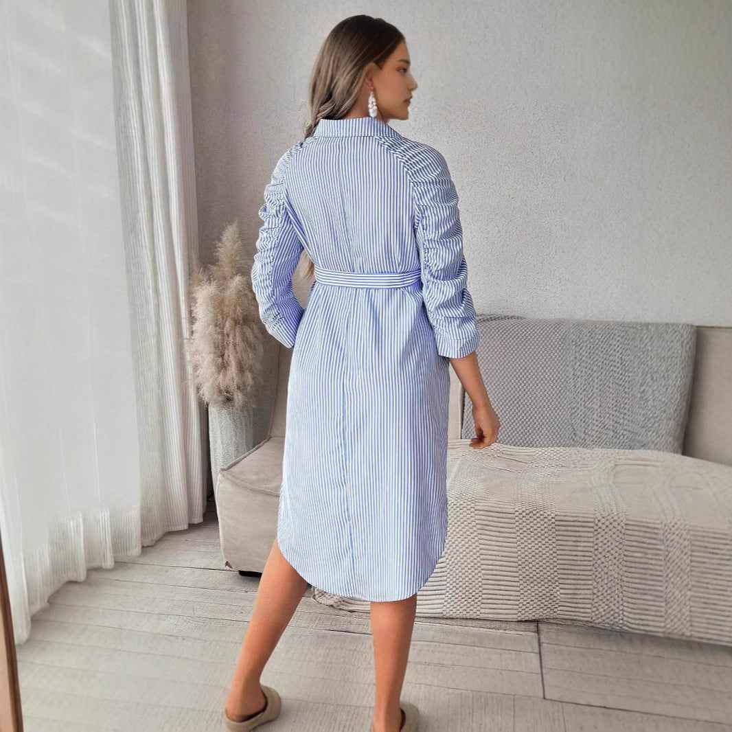 Phoebe's Striped Lapel Button Maternity Dress — Image 2 | TG Clothing Co. LLC