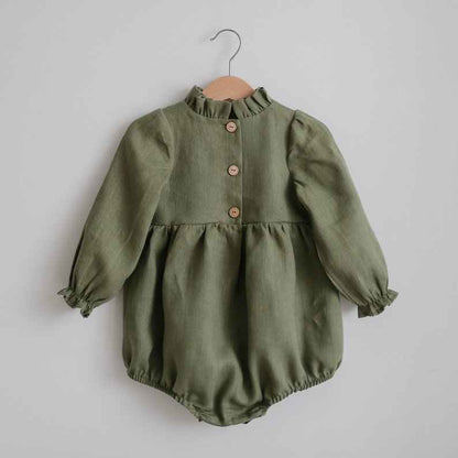 Ingrid's Long Sleeve Cotton Linen Newborn Romper | Baby Clothing, baby boutique - view 4 | TG Clothing Co. LLC