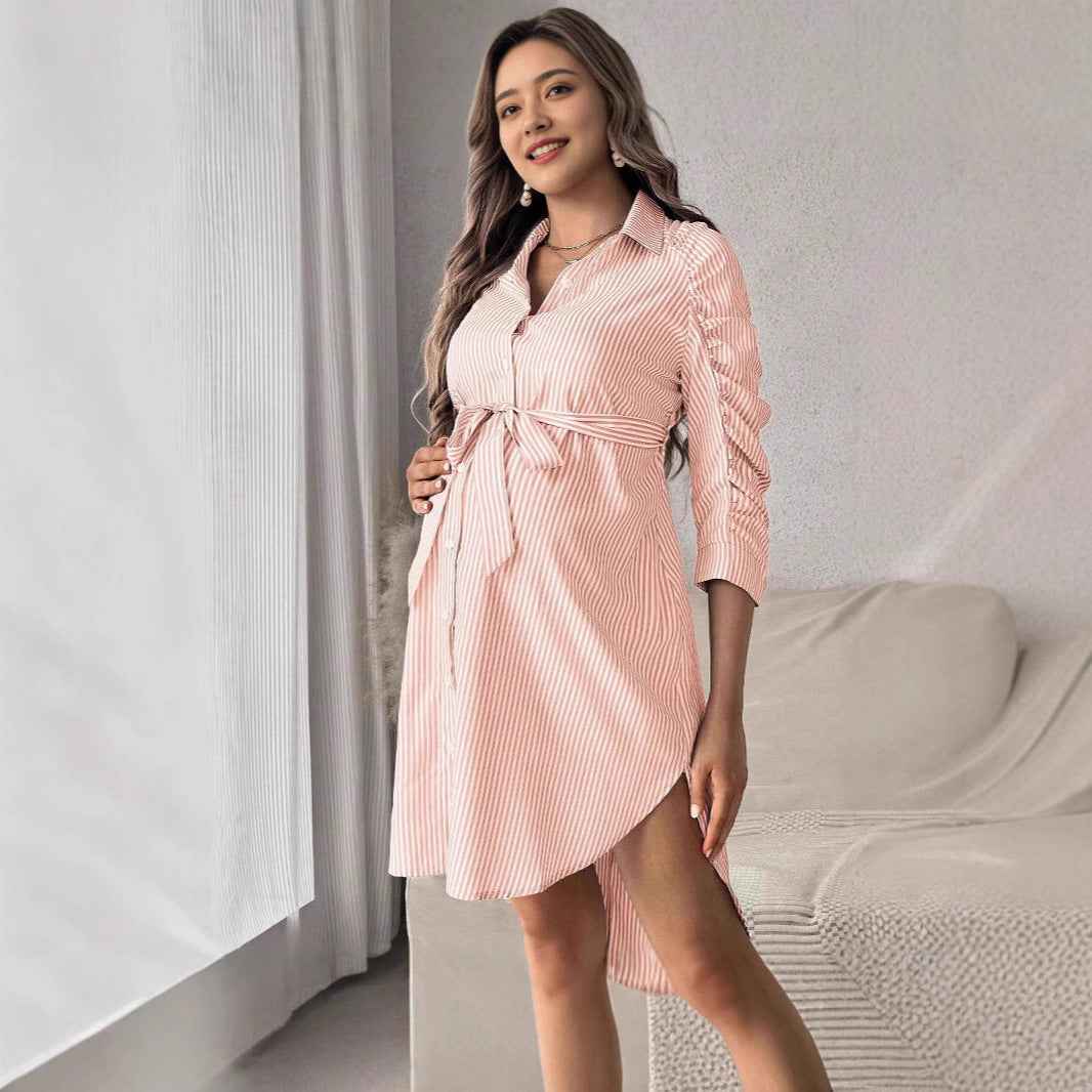 Phoebe's Striped Lapel Button Maternity Dress — Image 6 | TG Clothing Co. LLC