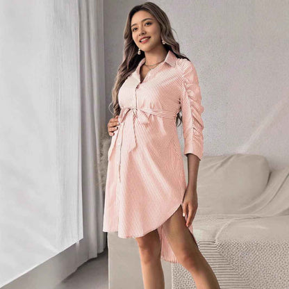 Phoebe's Striped Lapel Button Maternity Dress | Maternity Dress, baby shower gift - view 6 | TG Clothing Co. LLC
