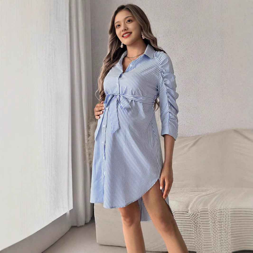 Phoebe's Striped Lapel Button Maternity Dress — Image 5 | TG Clothing Co. LLC