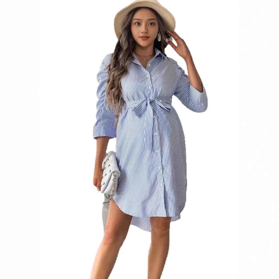 Phoebe's Striped Lapel Button Maternity Dress — Image 4 | TG Clothing Co. LLC