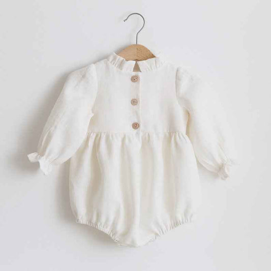 Nora's Long Sleeve Cotton Linen Newborn Romper
