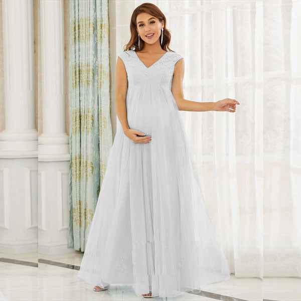 Thalia's Sleeveless Lace Chiffon Maternity Dress | Elegant Maternity Dress 