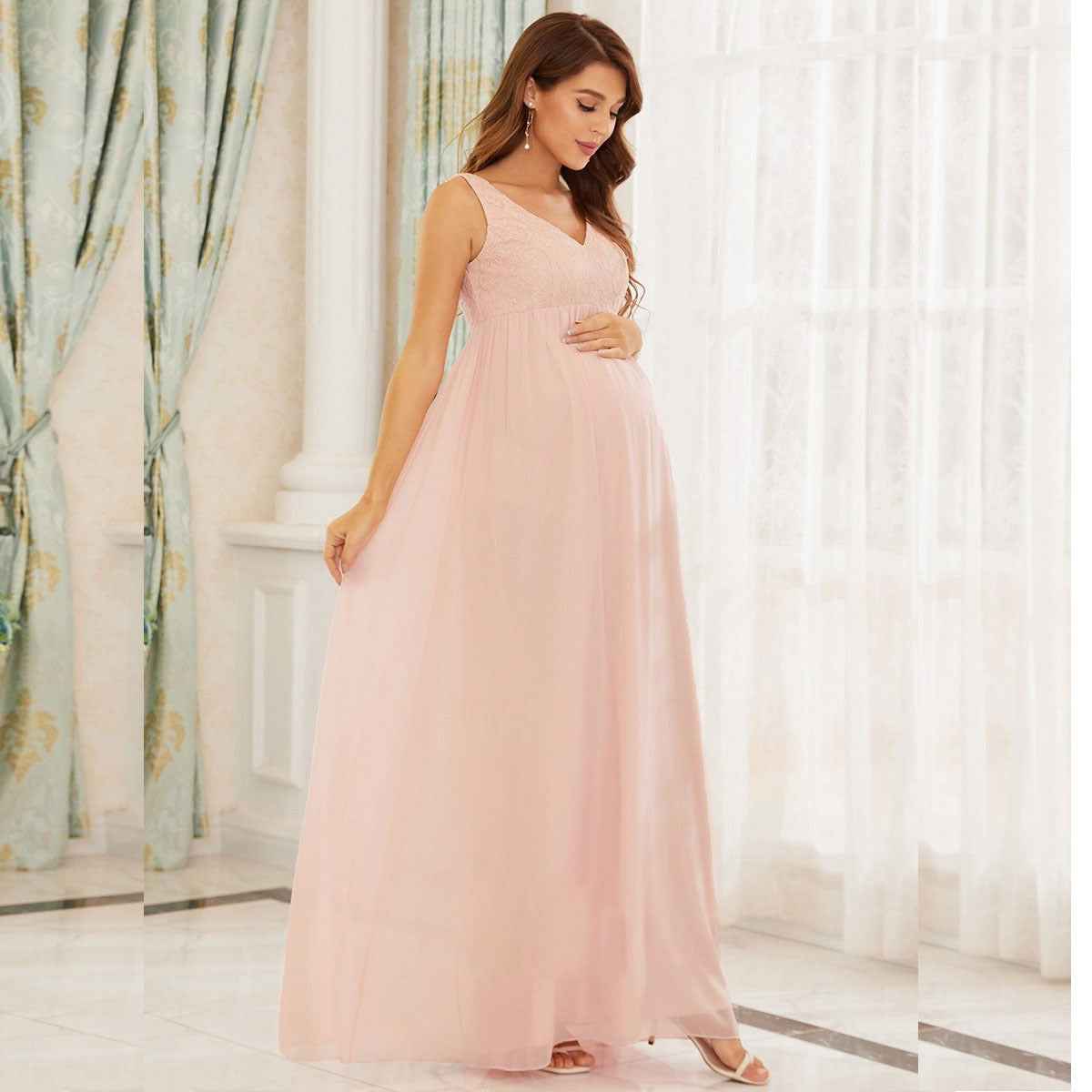 Thalia's Sleeveless Lace Chiffon Maternity Dress — Image 4 | TG Clothing Co. LLC
