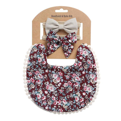 Quinby's Floral Bib & Headband Set | Baby Accessories, baby bib headband set - view 6 | TG Clothing Co. LLC