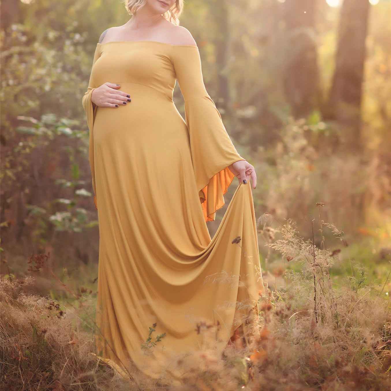 Elle's Off-Shoulder Floor-Length Maternity Dress — Image 6 | TG Clothing Co. LLC