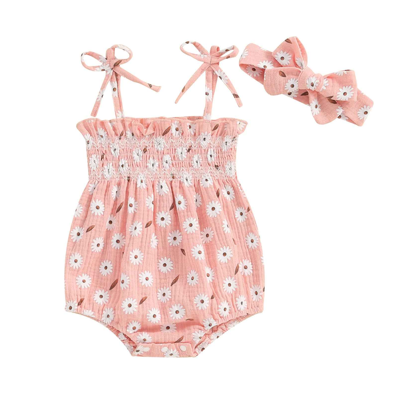 Ruby's Bow Flower Print Short Sleeve Baby Girl Romper — Image 3 | TG Clothing Co. LLC