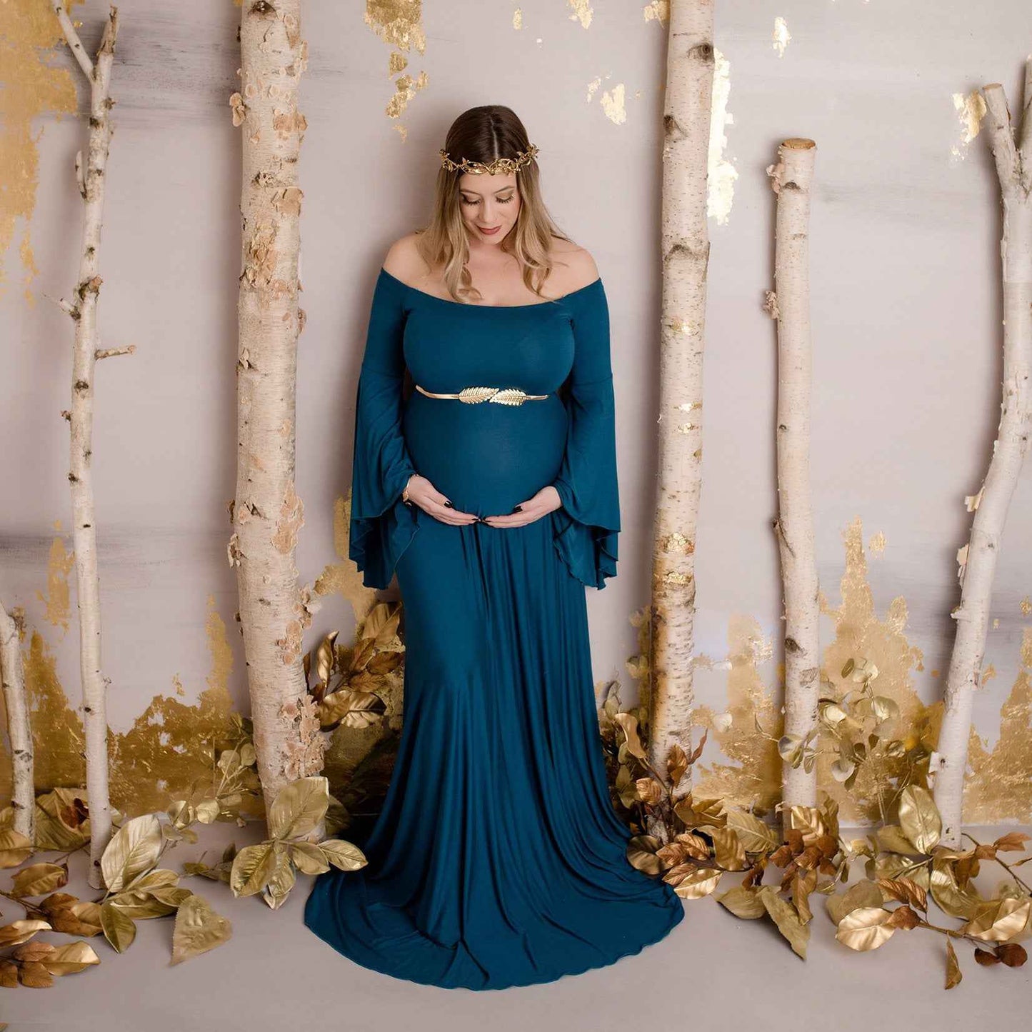 Elle's Off-Shoulder Floor-Length Maternity Dress — Image 3 | TG Clothing Co. LLC