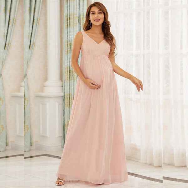 Thalia's Sleeveless Lace Chiffon Maternity Dress — Image 1 | TG Clothing Co. LLC