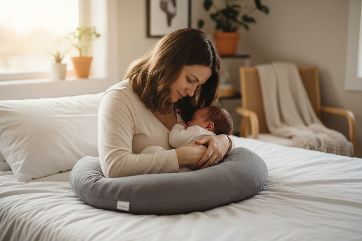 Ilaria's moon nursing pillow – breastfeeding, tummy time & baby comfort demonstration

